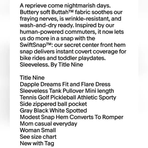 Title Nine Dapple Dreams Tank Dress Sm Gray Converts To Romper Tennis Golf Nwt - Picture 7 of 14